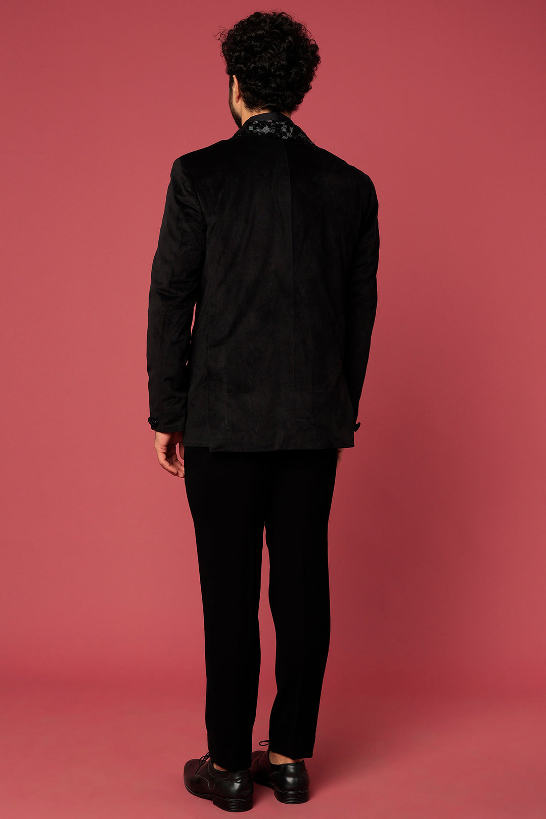 Abees Black velvet hand embroidered tuxedo set - back view