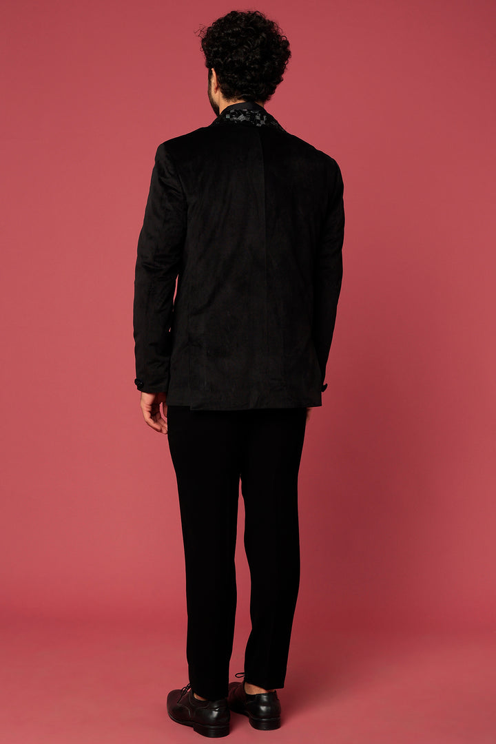 Abees Black velvet hand embroidered tuxedo set - back view