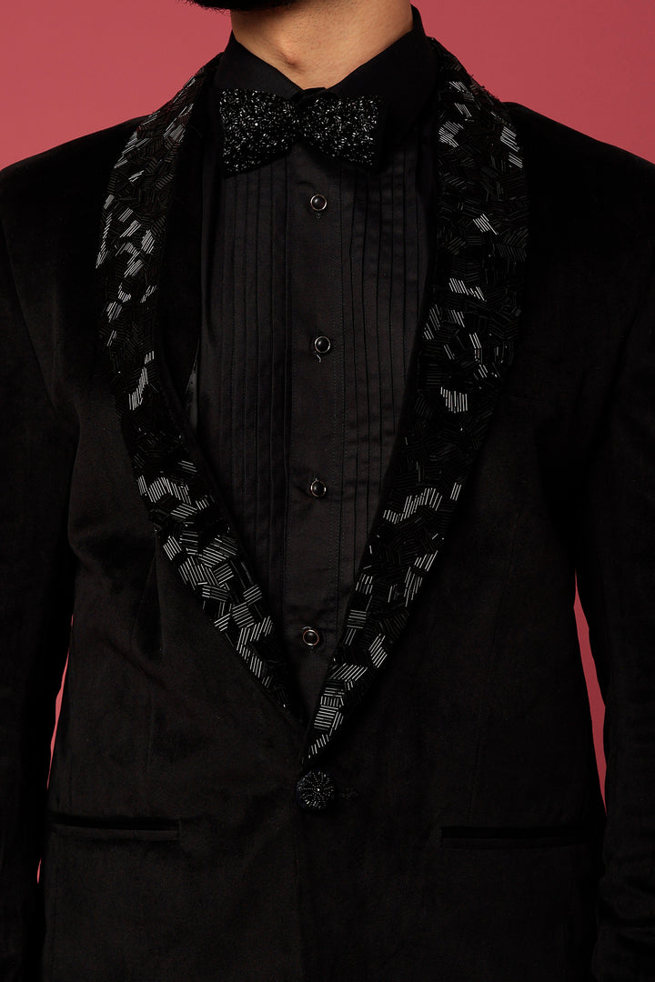 Abees Black velvet hand embroidered tuxedo set - detail view 1