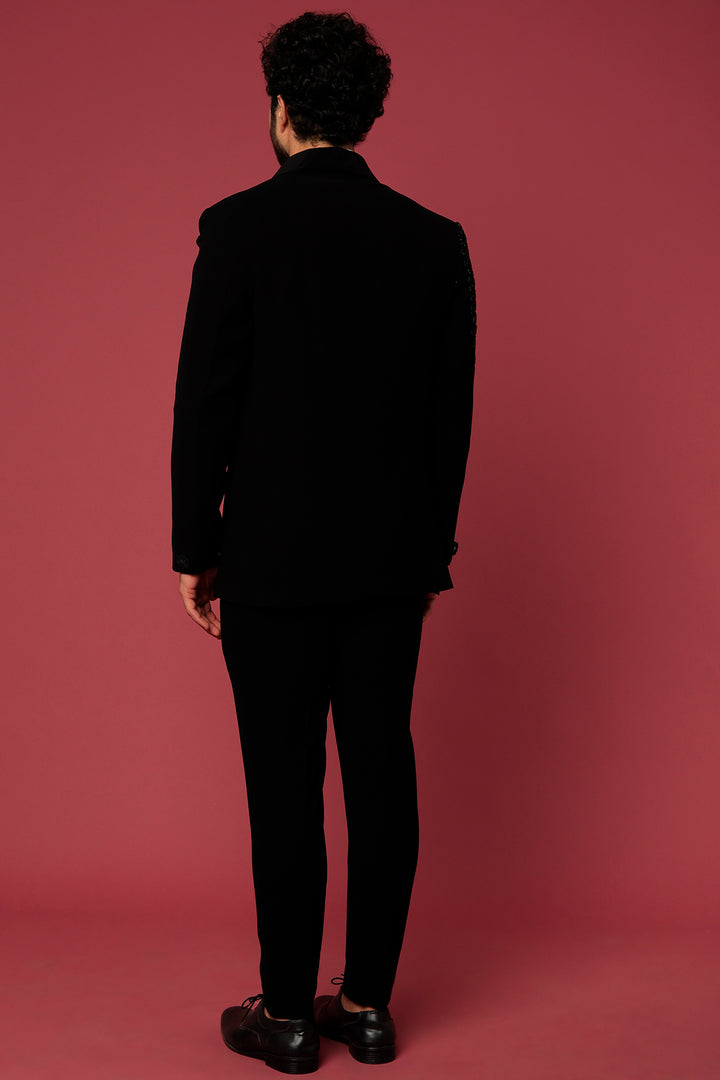 Abees Black hand embroidered tuxedo set - back view