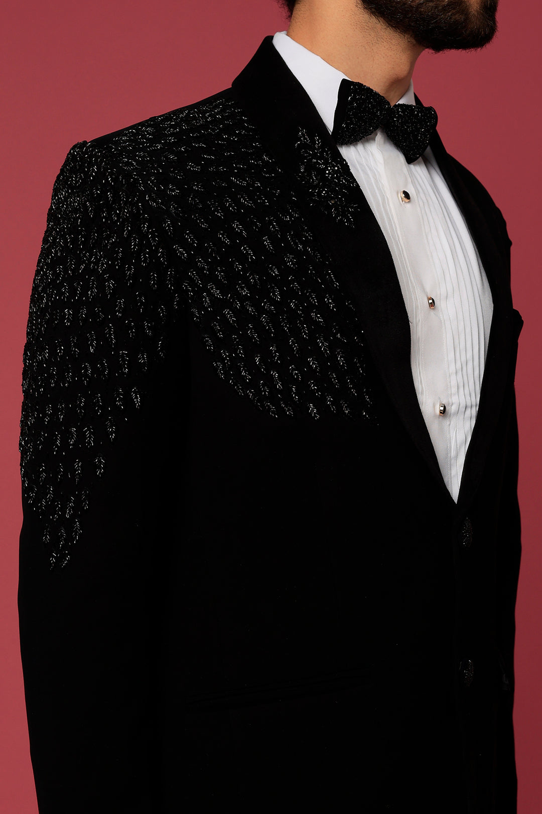 Abees Black hand embroidered tuxedo set - detail view 1