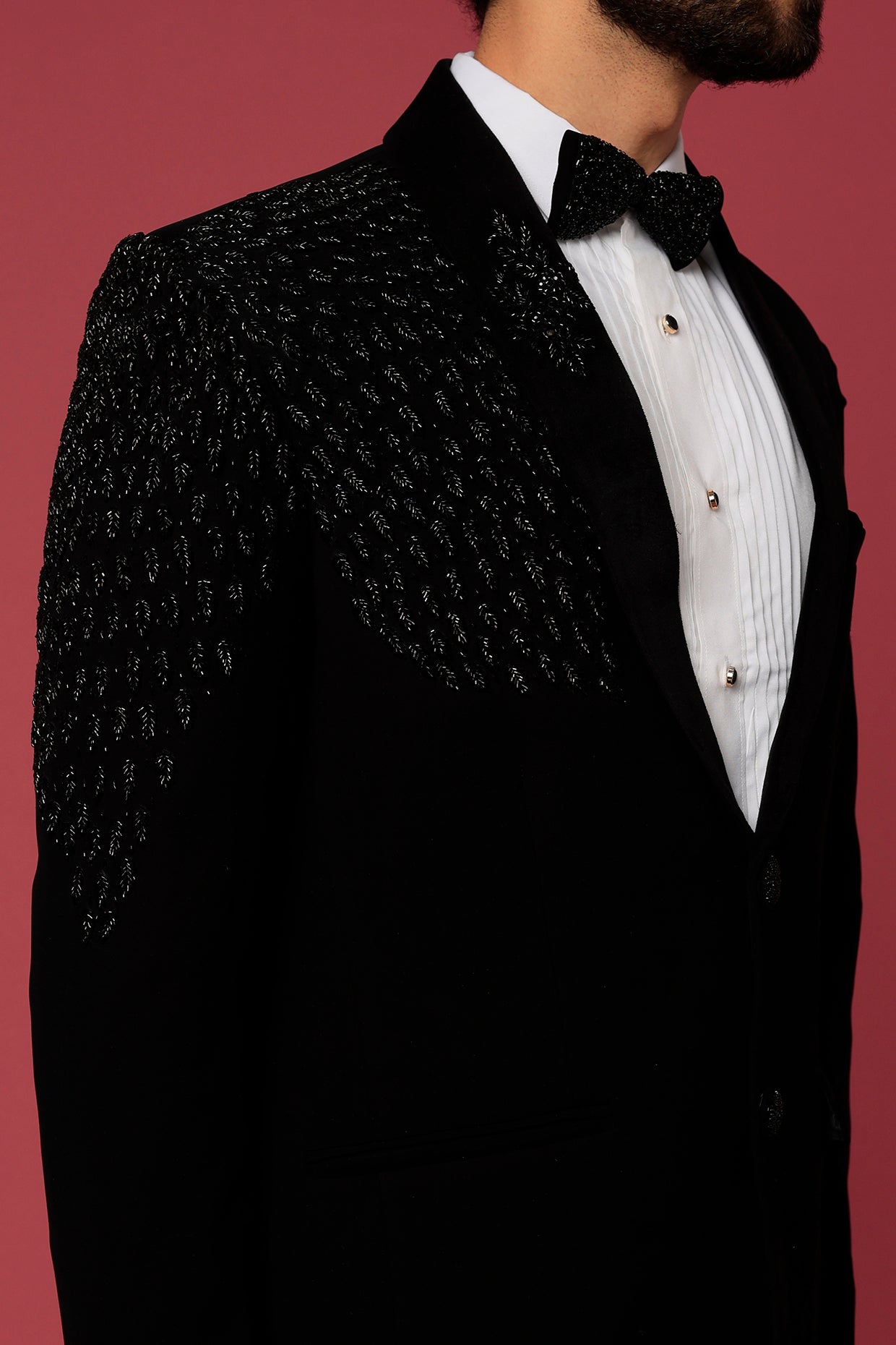 Abees Black hand embroidered tuxedo set - detail view 1