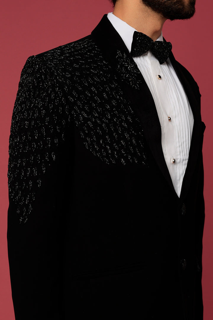Abees Black hand embroidered tuxedo set - detail view 1