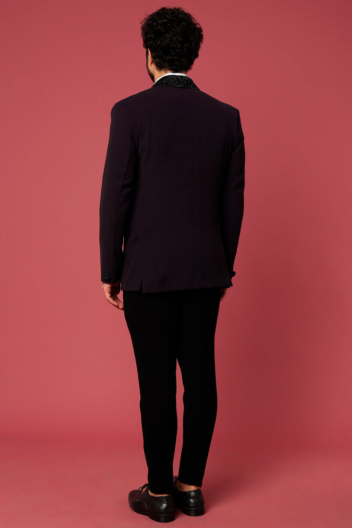 Abees Purple twill hand embroidered tuxedo set - back view