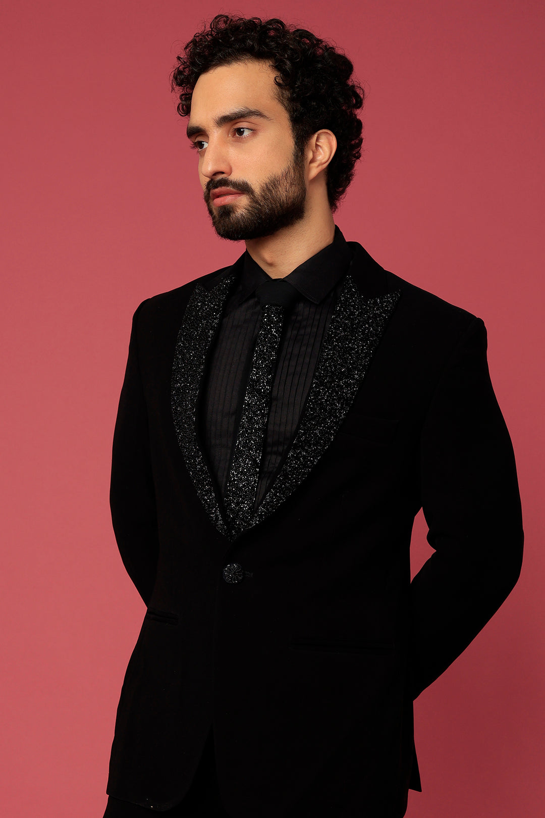 Abees Black hand embroidered tuxedo set - detail view 1