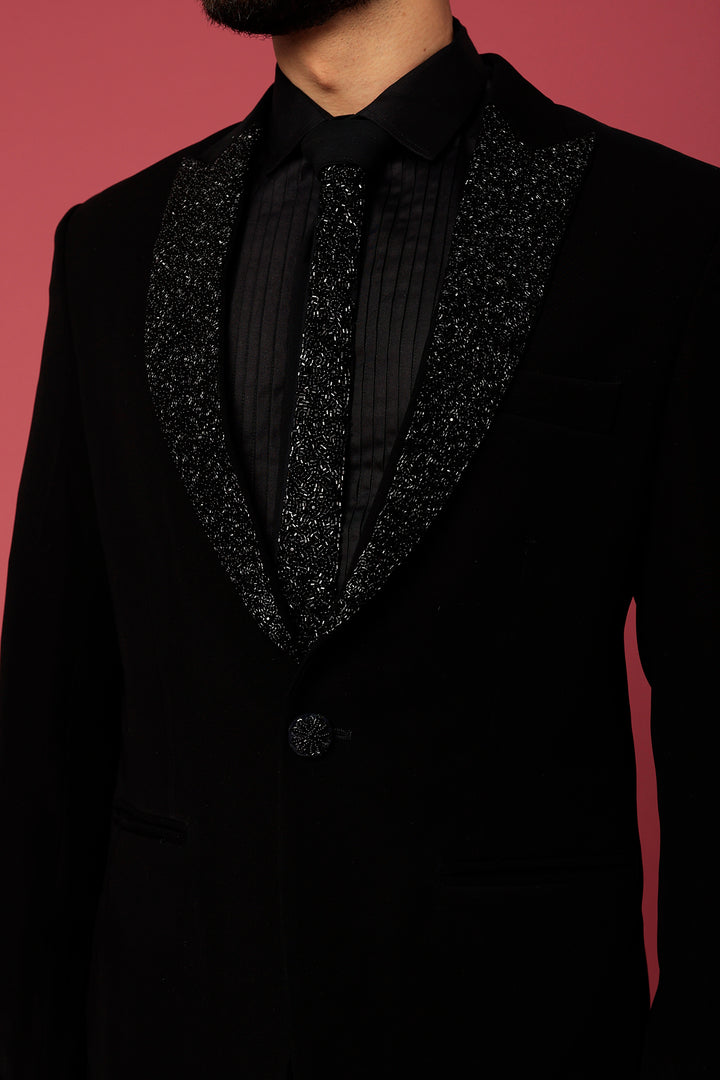 Abees Black hand embroidered tuxedo set - detail view 2