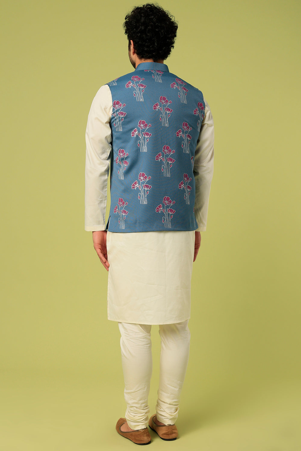 Abees Blue viscose printed Nehru jacket kurta set - back view