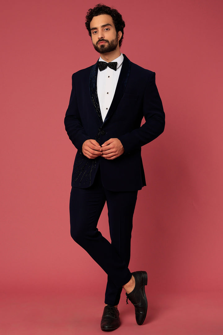Abees Blue hand embroidered tuxedo set - front view