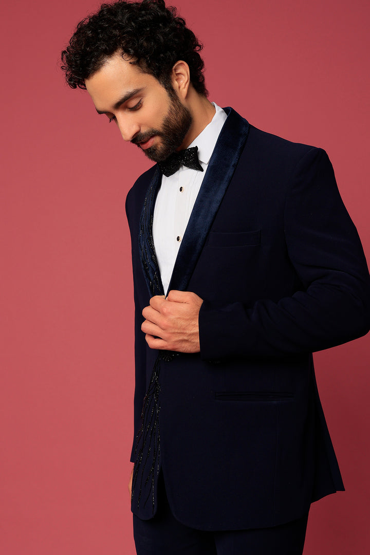 Abees Blue hand embroidered tuxedo set - detail view 1