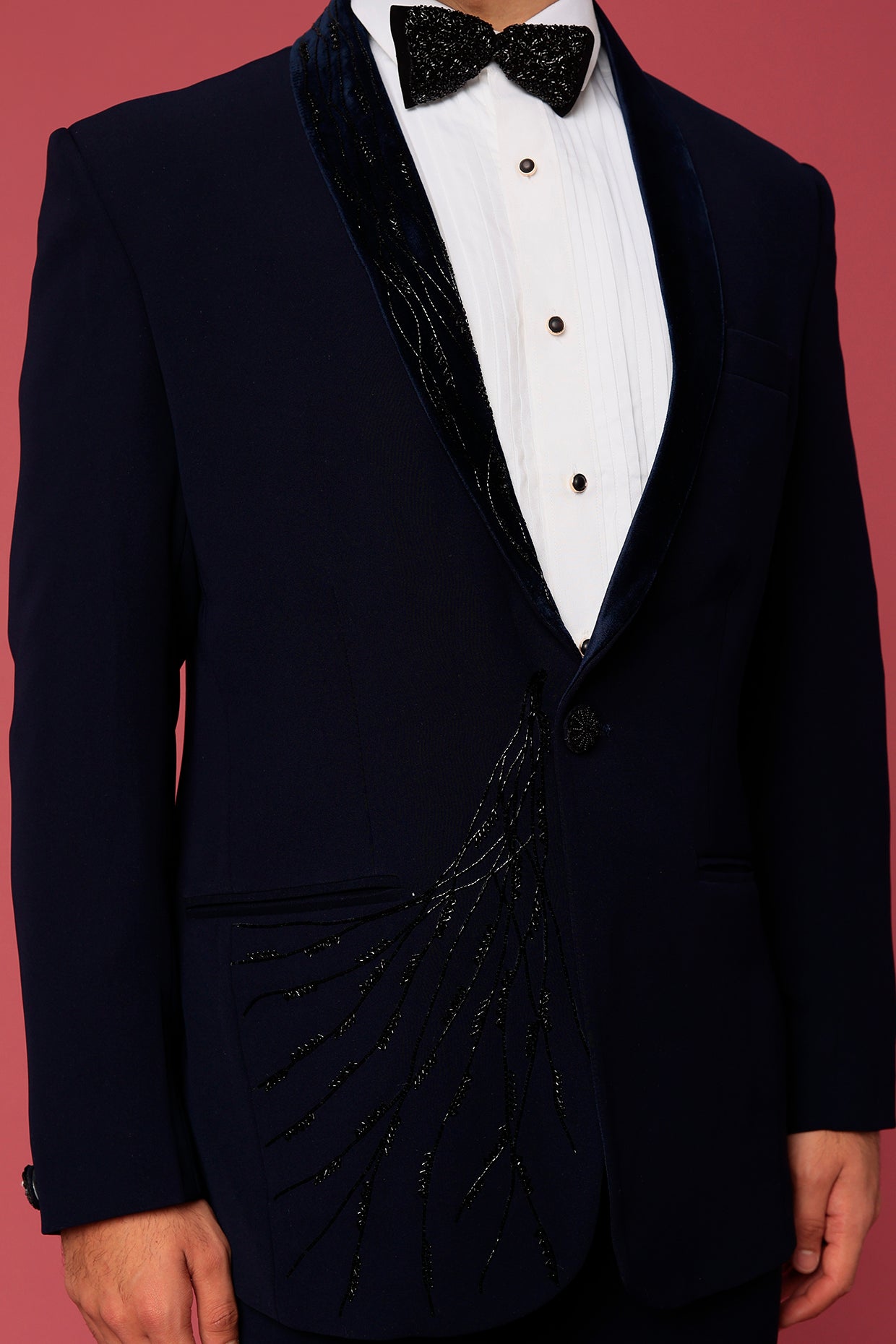 Abees Blue hand embroidered tuxedo set - detail view 2