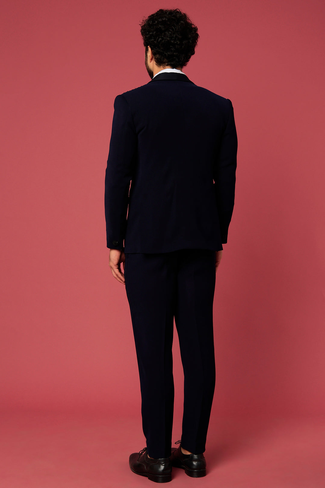 Navy Blue Twill Hand Worked Tuxedo Set