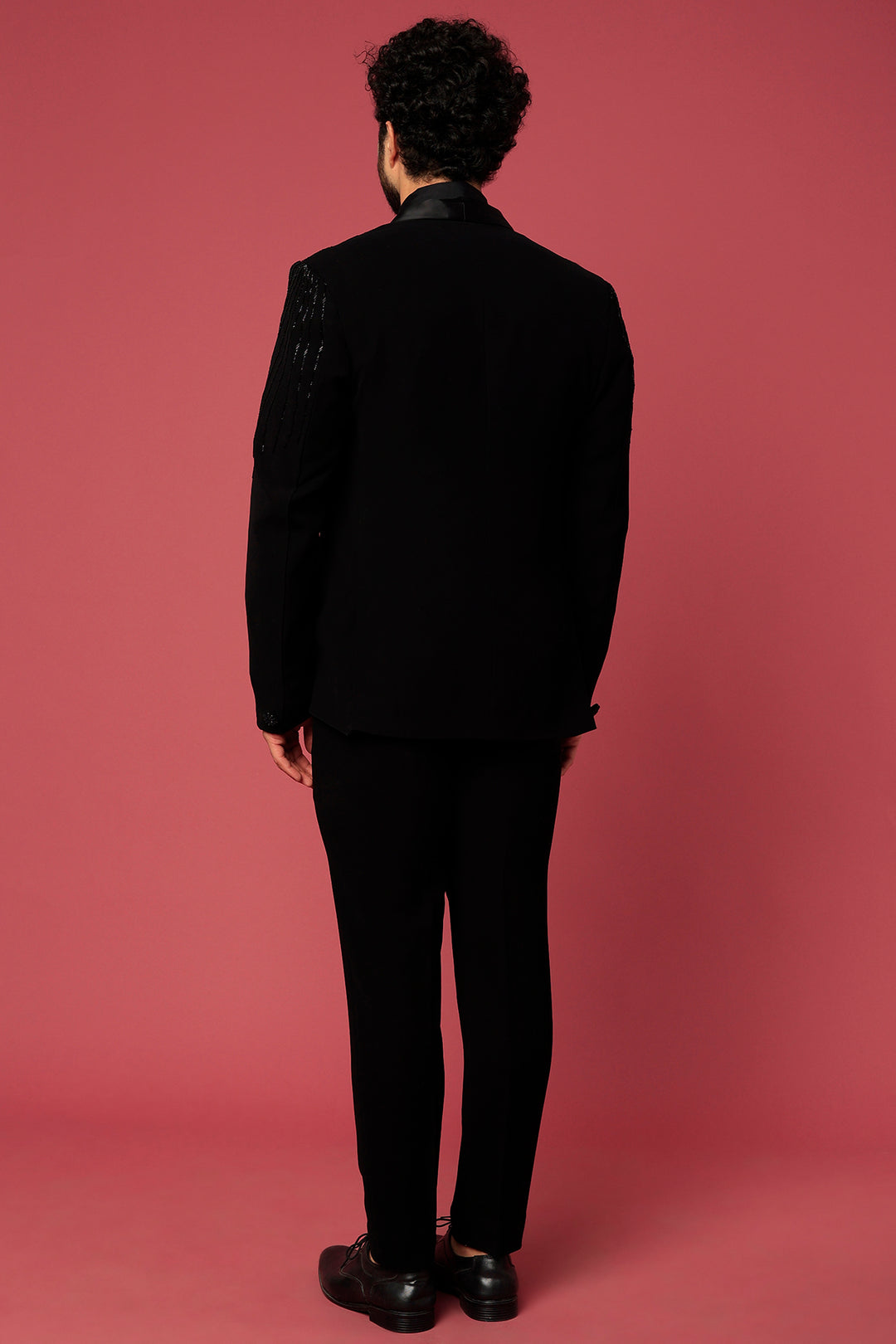 Abees Black hand embroidered tuxedo set - back view