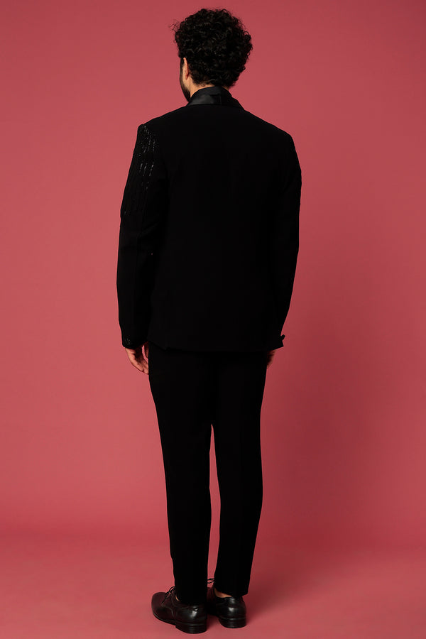 Abees Black hand embroidered tuxedo set - back view