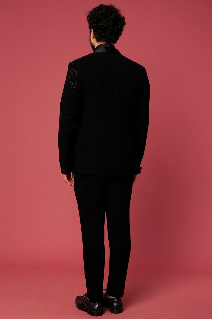 Abees Black hand embroidered tuxedo set - back view