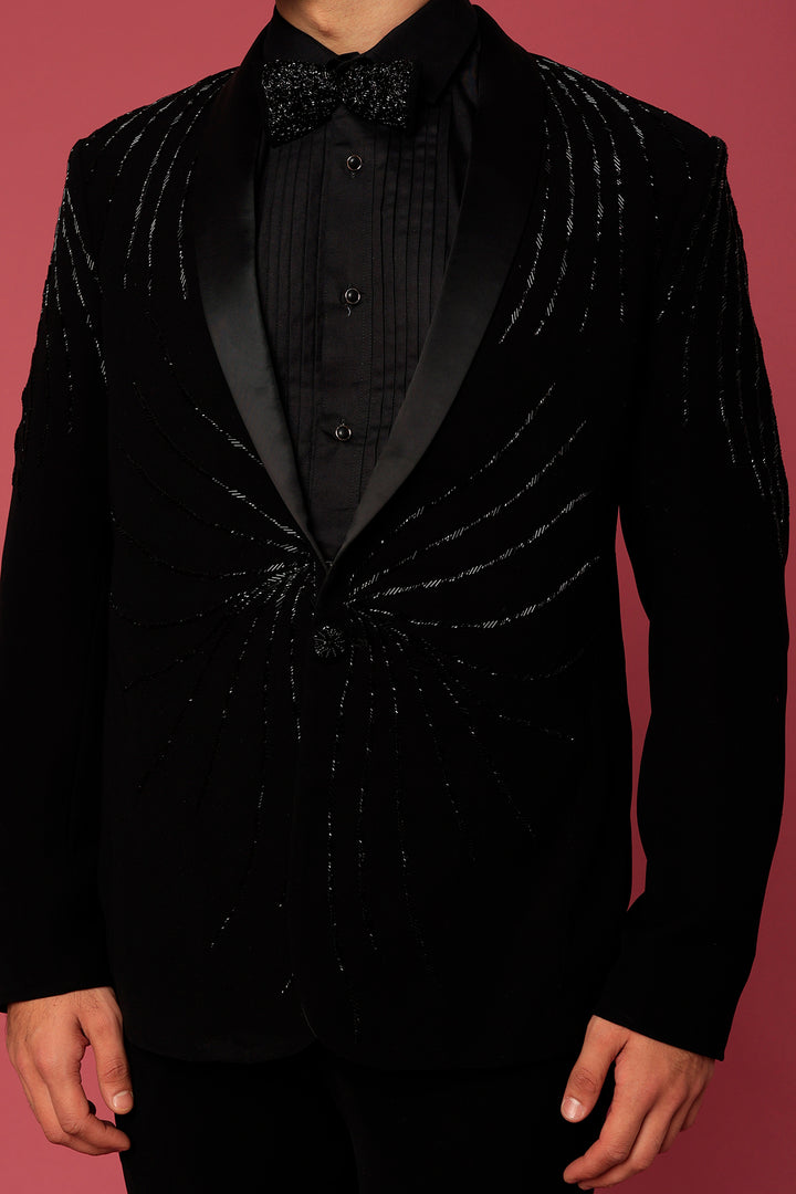 Abees Black hand embroidered tuxedo set - detail view 1