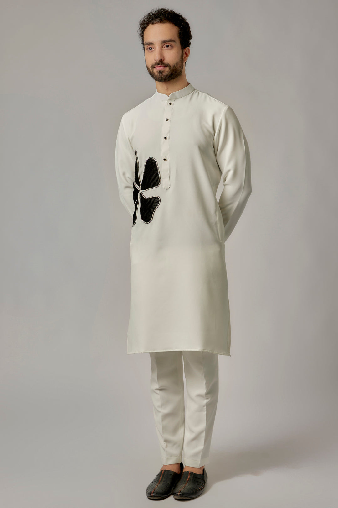 Abees White viscose hand embroidered kurta set - front view