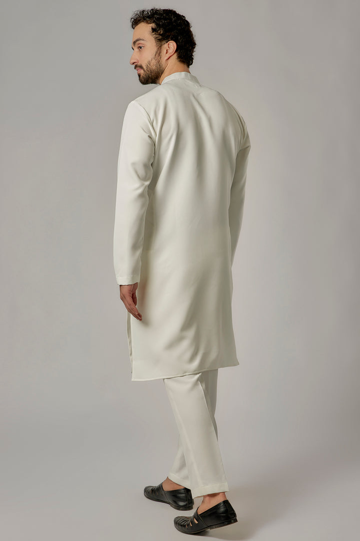 Abees White viscose hand embroidered kurta set - side view