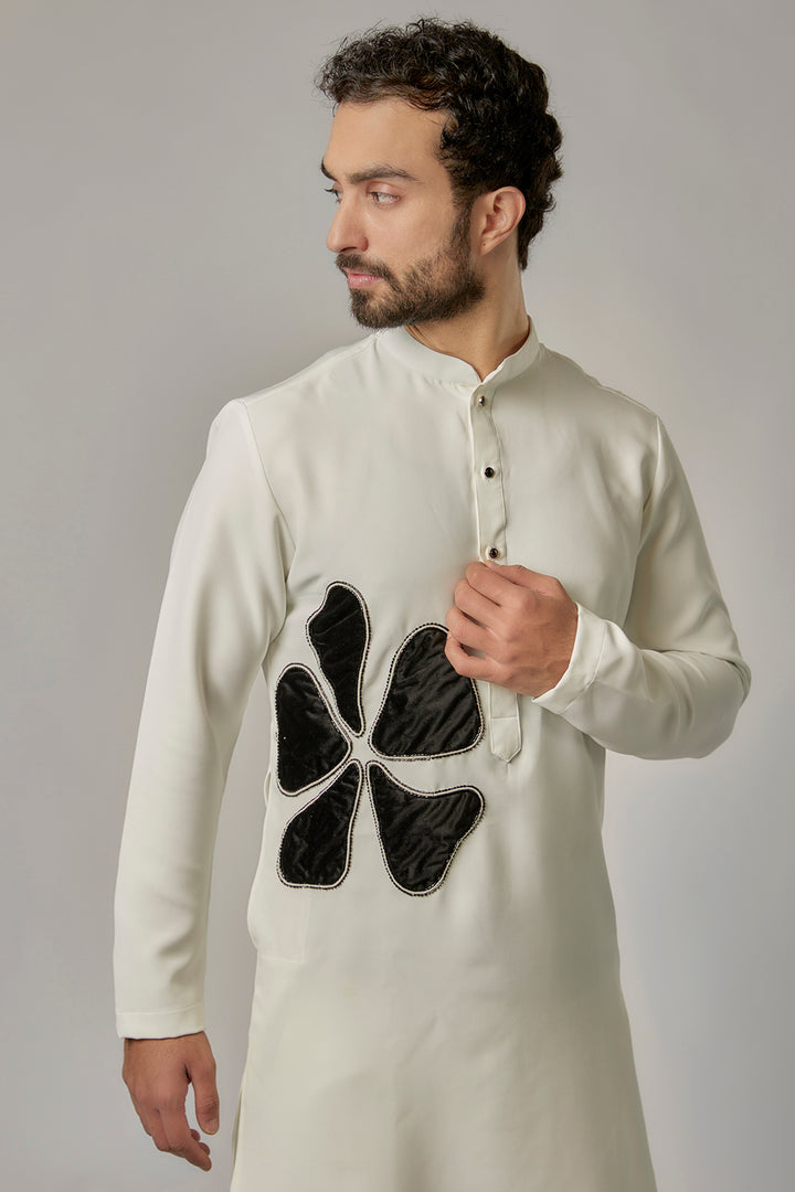 Abees White viscose hand embroidered kurta set - back view