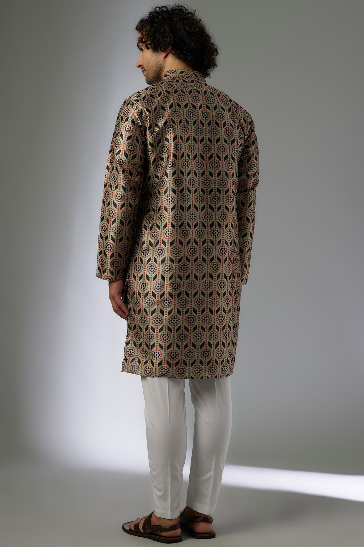 Black Chanderi Silk Printed Kurta Set