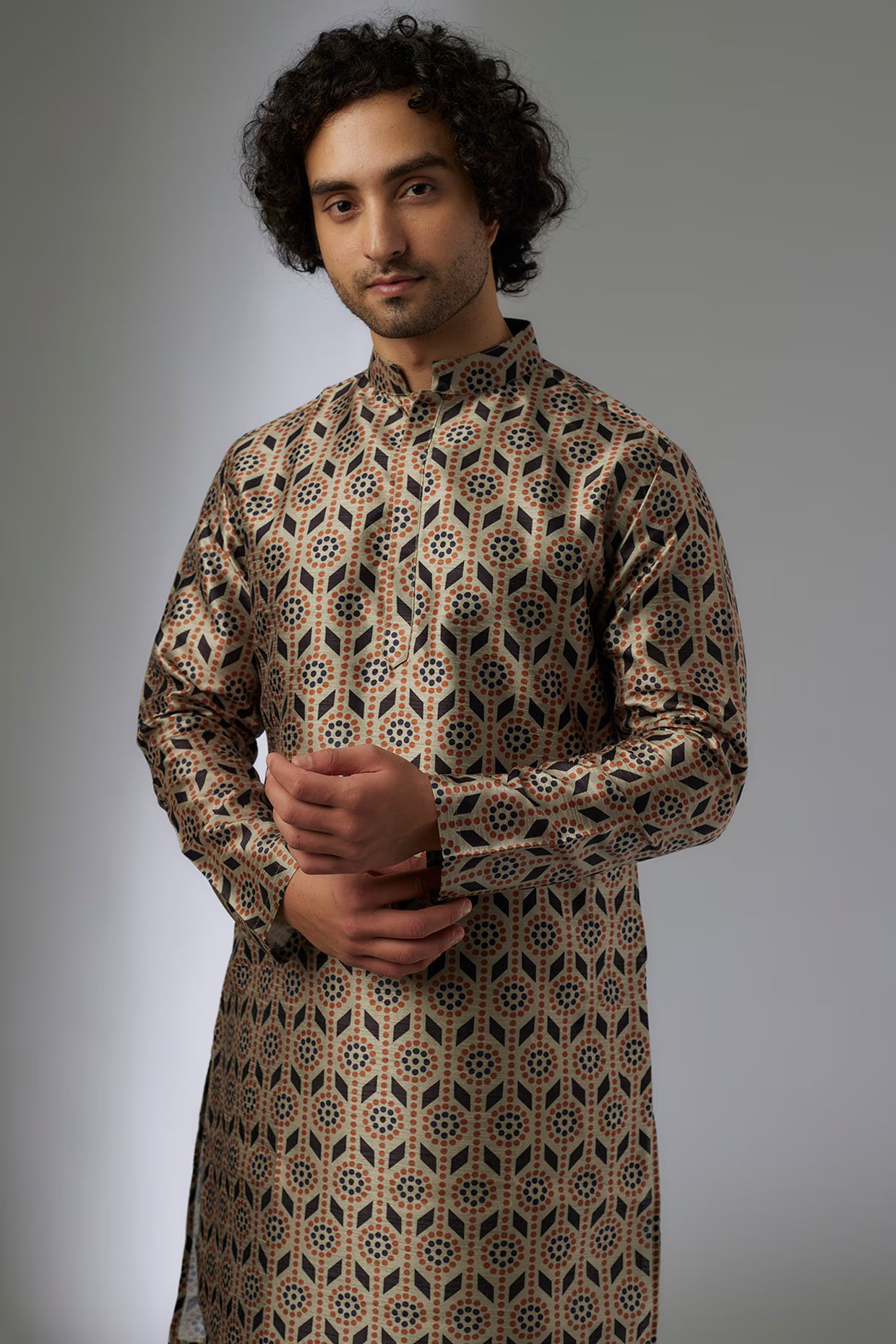 Black Chanderi Silk Printed Kurta Set