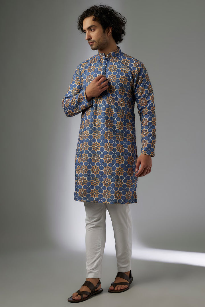 Abees Blue cotton sequin printed kurta set - front view