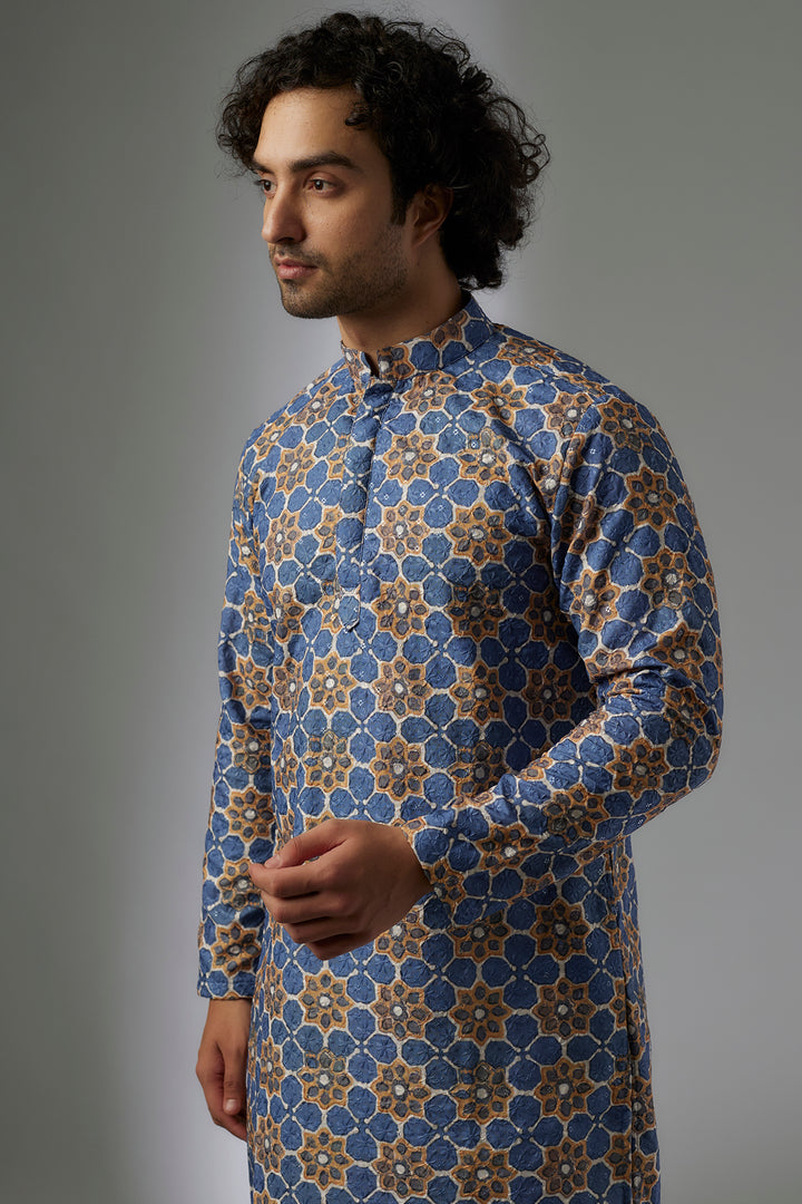 Abees Blue cotton sequin printed kurta set - side view