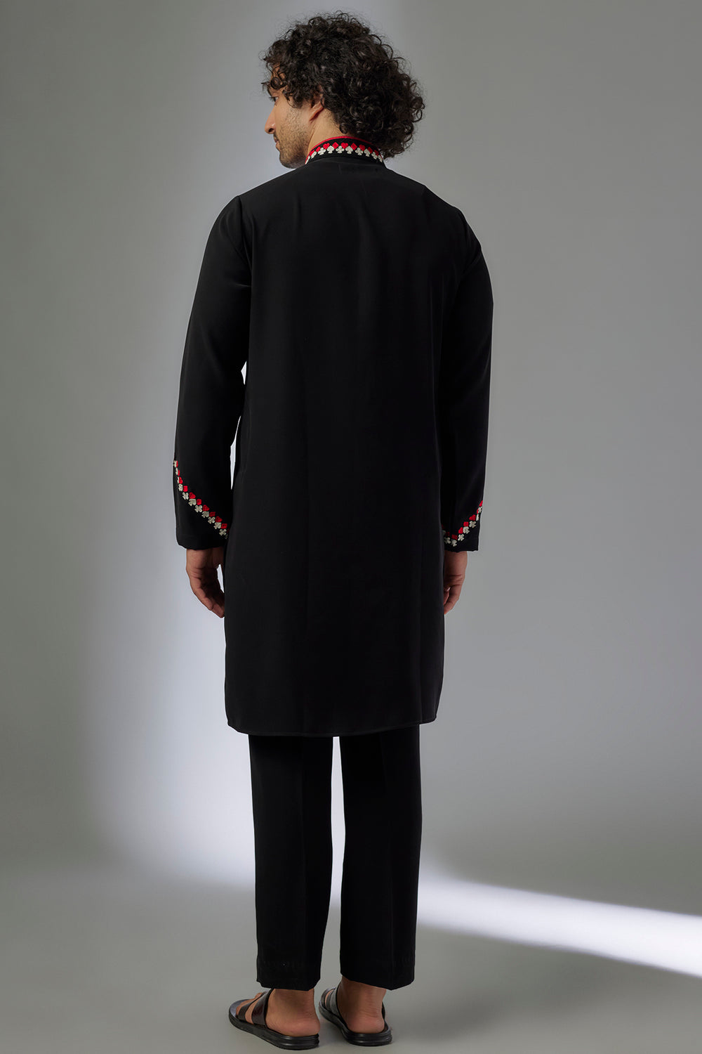 Abees Black viscose hand embroidered kurta set - side view