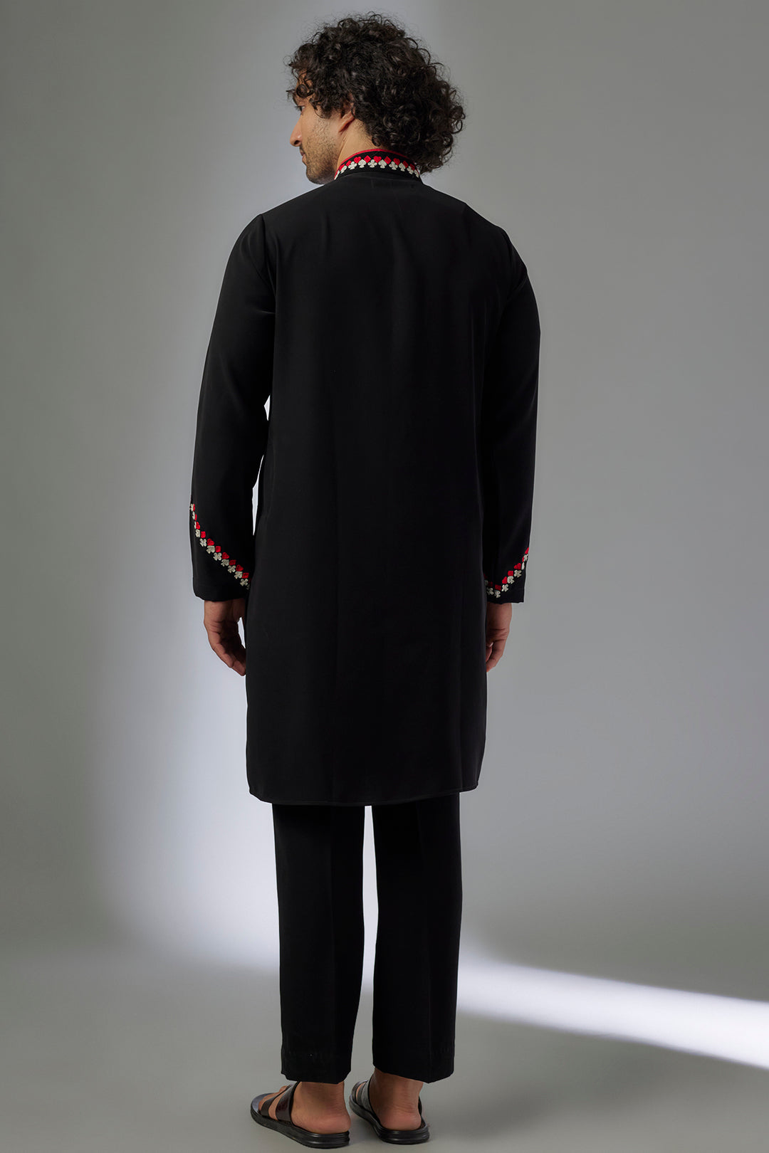 Abees Black viscose hand embroidered kurta set - side view