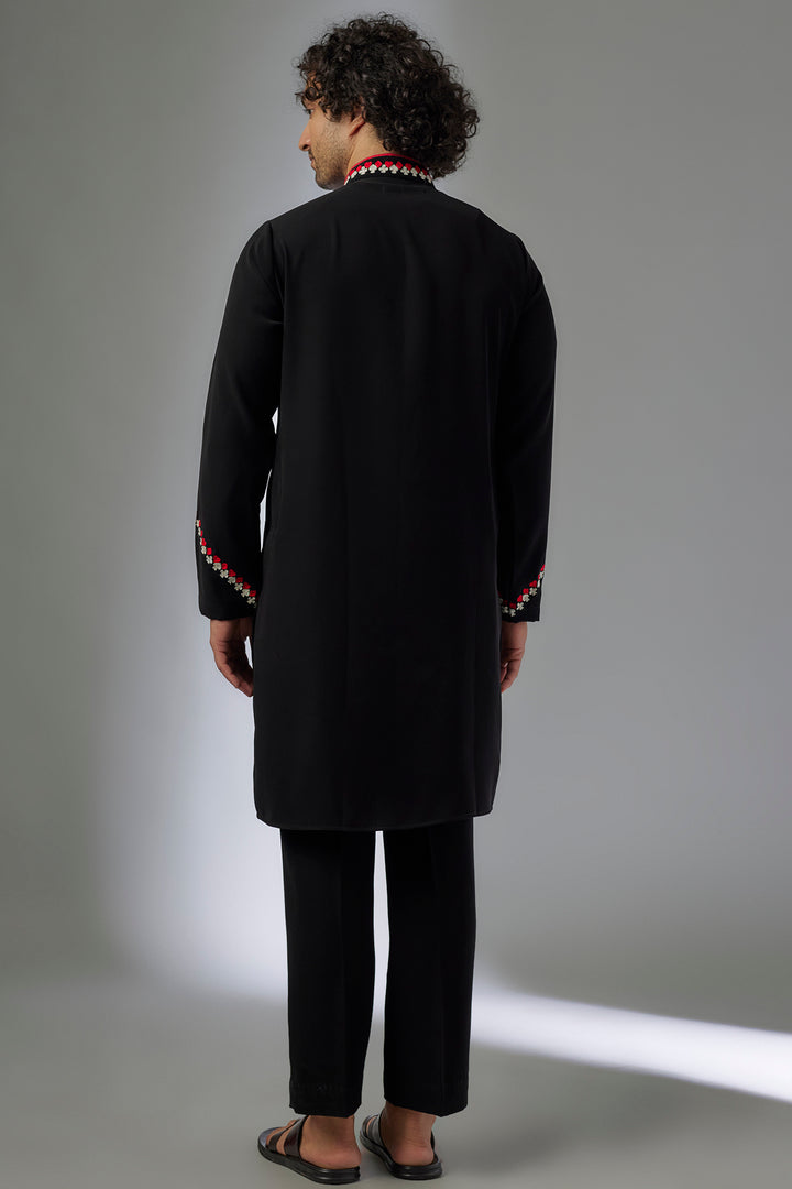 Abees Black viscose hand embroidered kurta set - side view