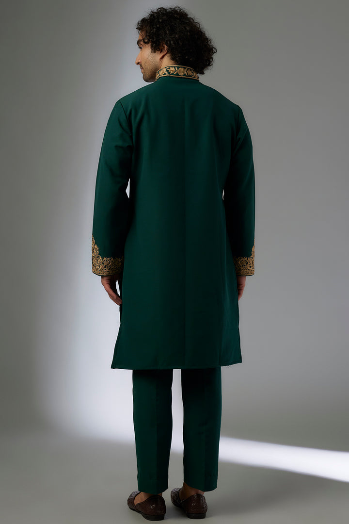 Abees Green viscose hand embroidered kurta set - back view