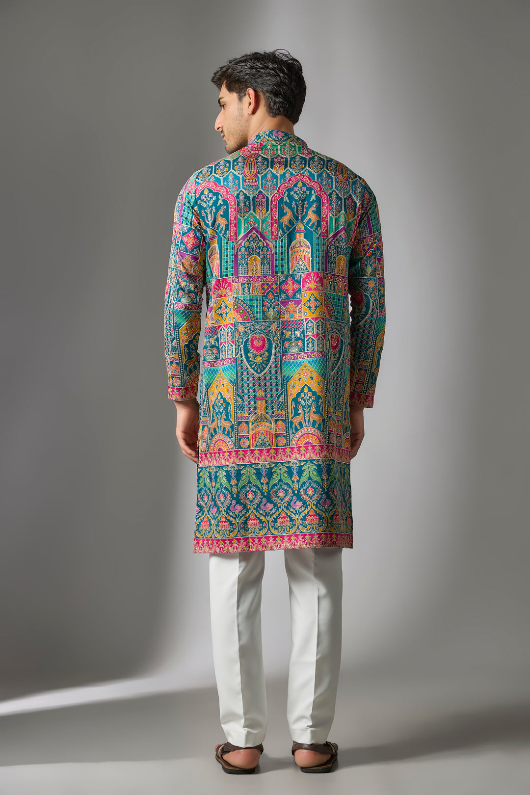 Abees Multi cotton silk printed embroidered kurta set - back view