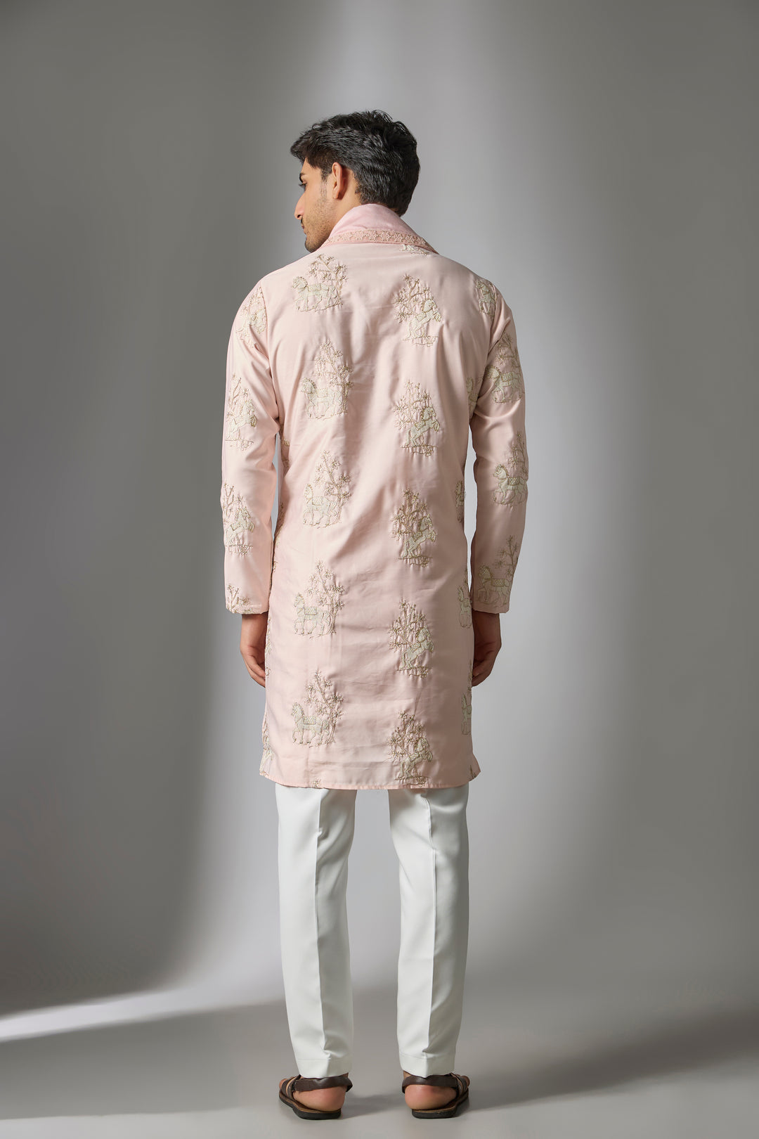 Abees Pink cotton silk zardosi kurta set - side view