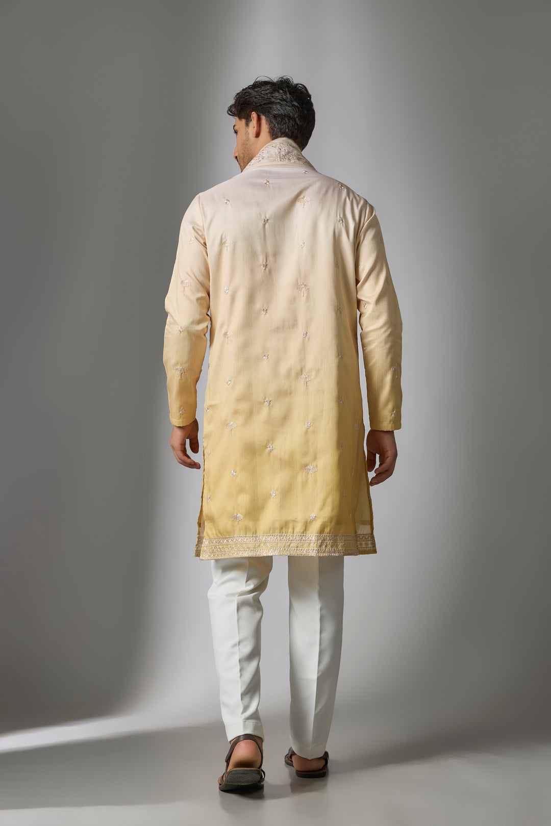 Abees Yellow cotton silk zardosi kurta set - side view
