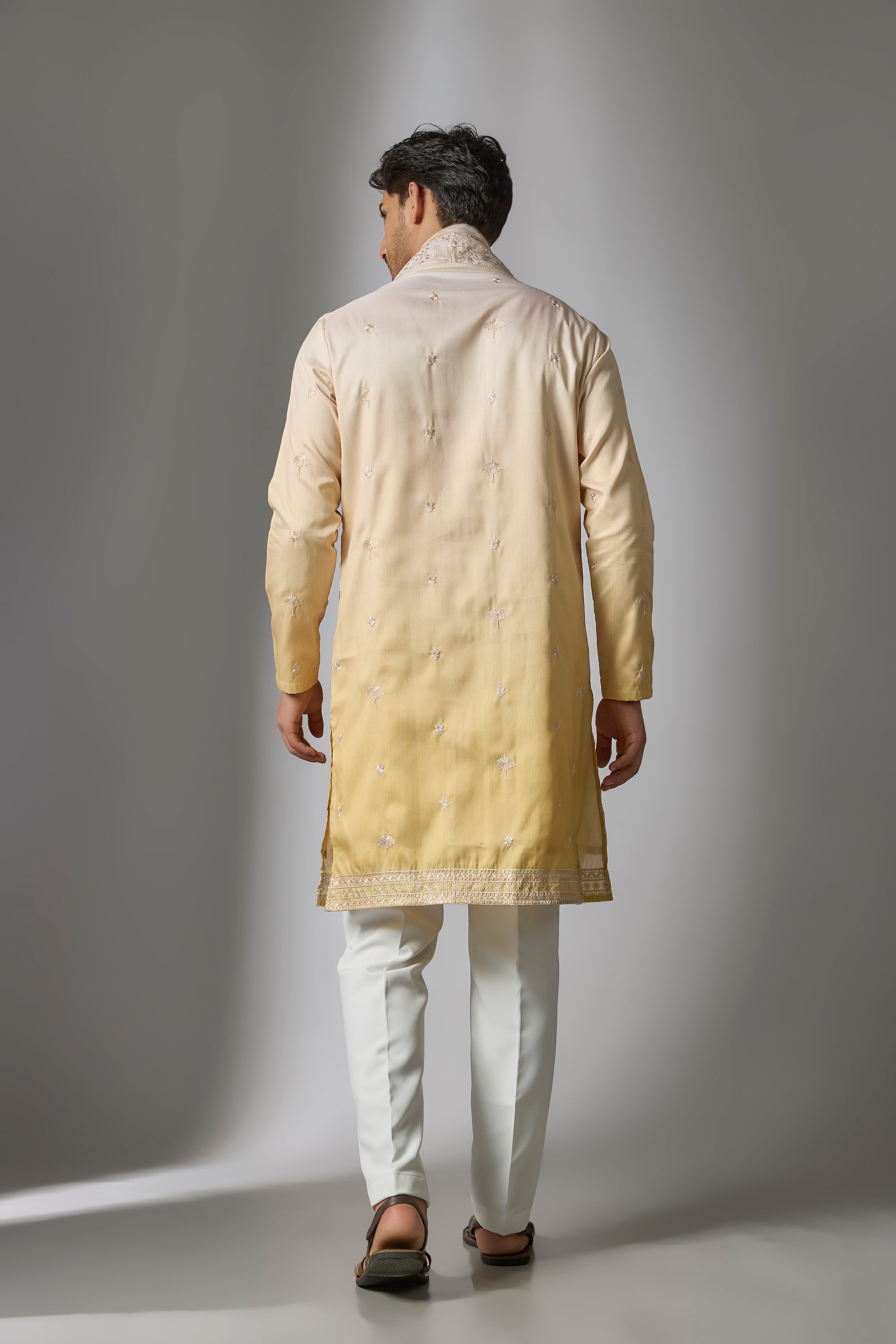 Abees Yellow cotton silk zardosi kurta set - side view