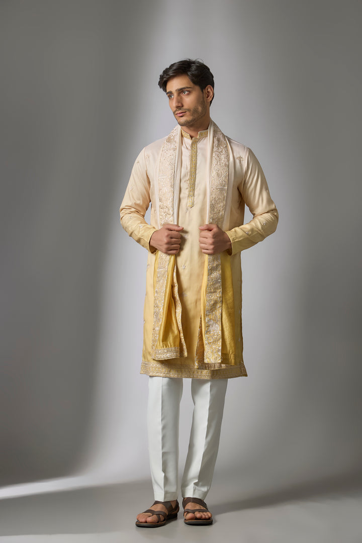 Abees Yellow cotton silk zardosi kurta set - front view