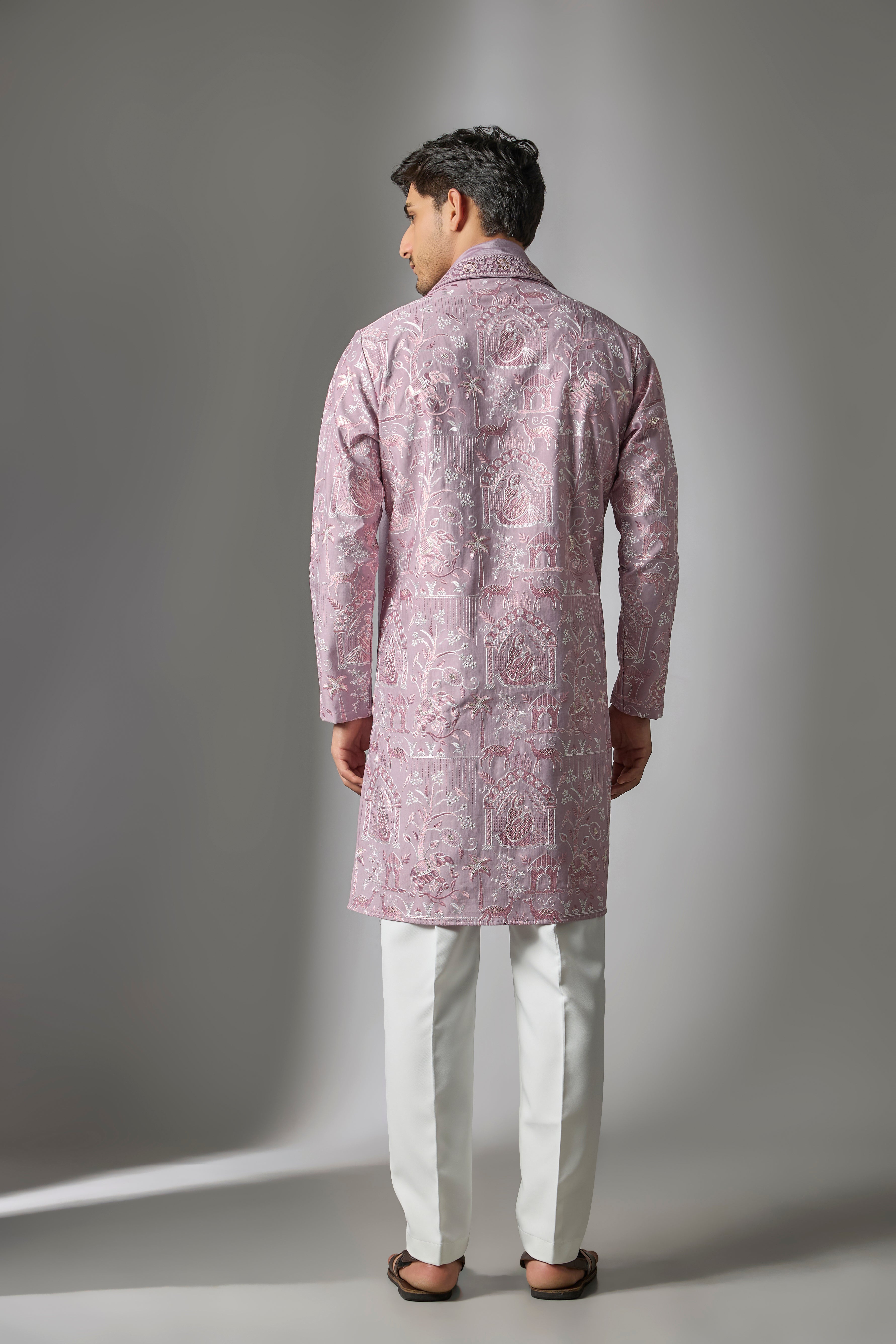 Lavender Cotton Silk Thread Embroidered Kurta Set