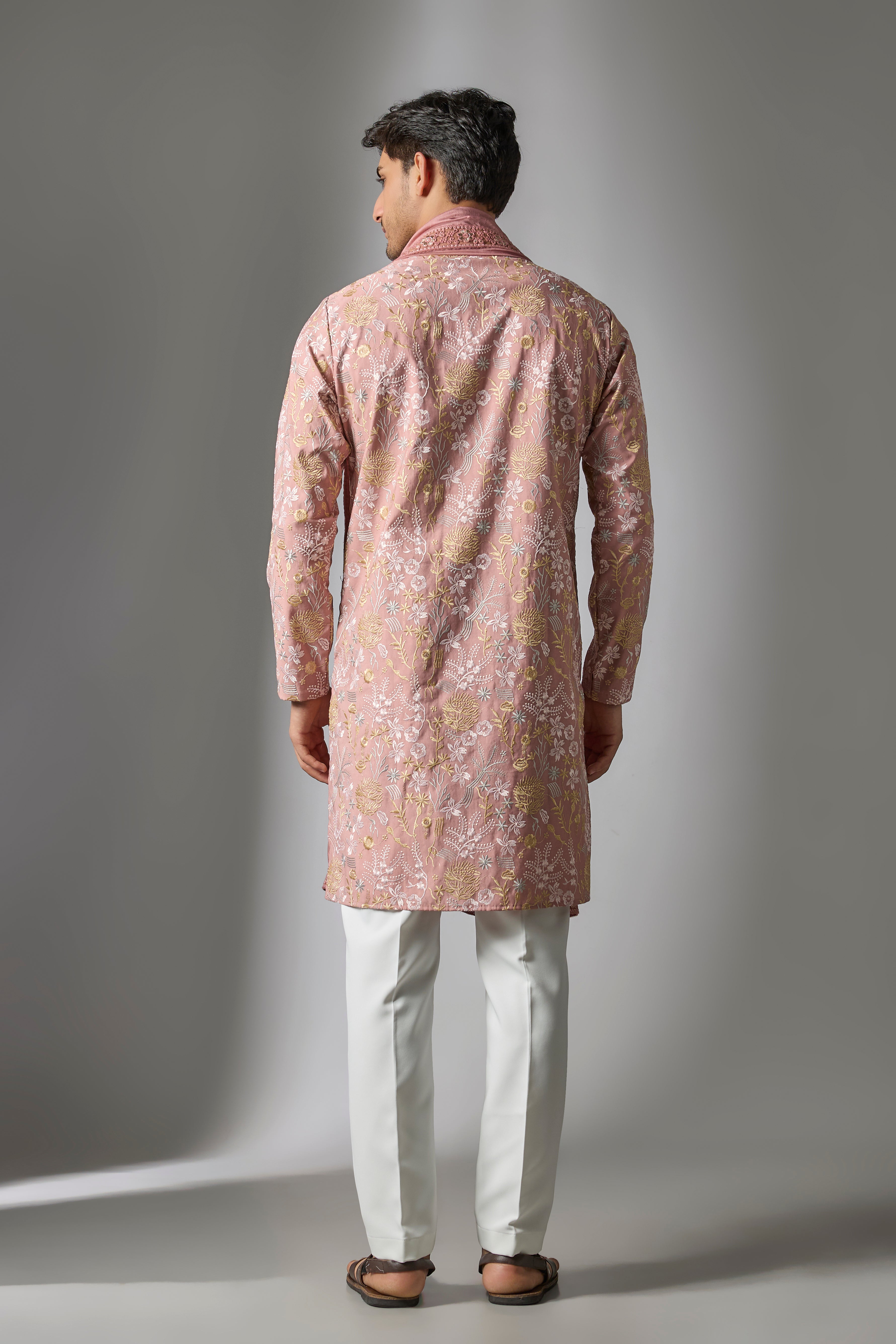 Rust Orange Cotton Silk Thread Embroidered Kurta Set