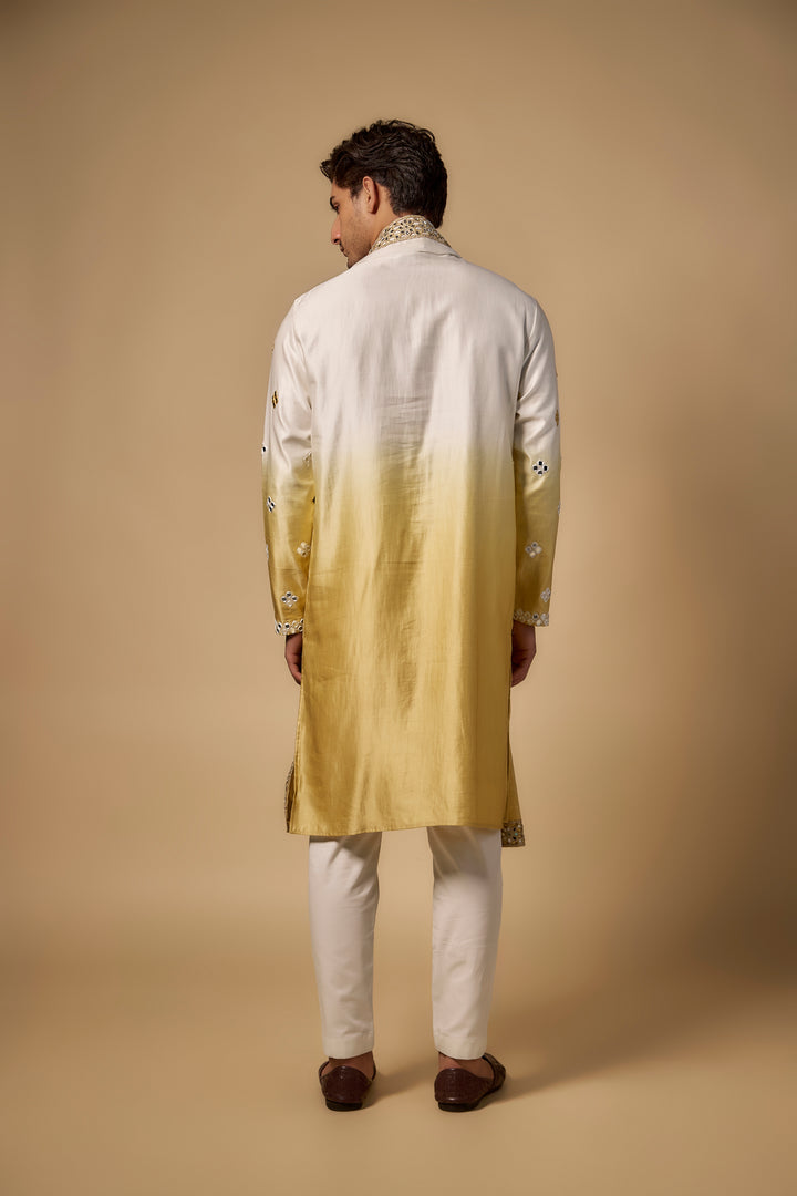 Abees Gold linen mirrorwork ombre kurta set - side view