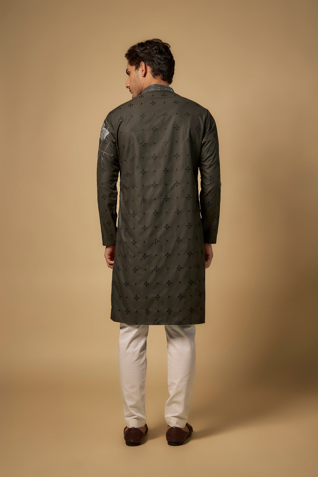 Abees Green cotton silk printed embroidered kurta set - side view