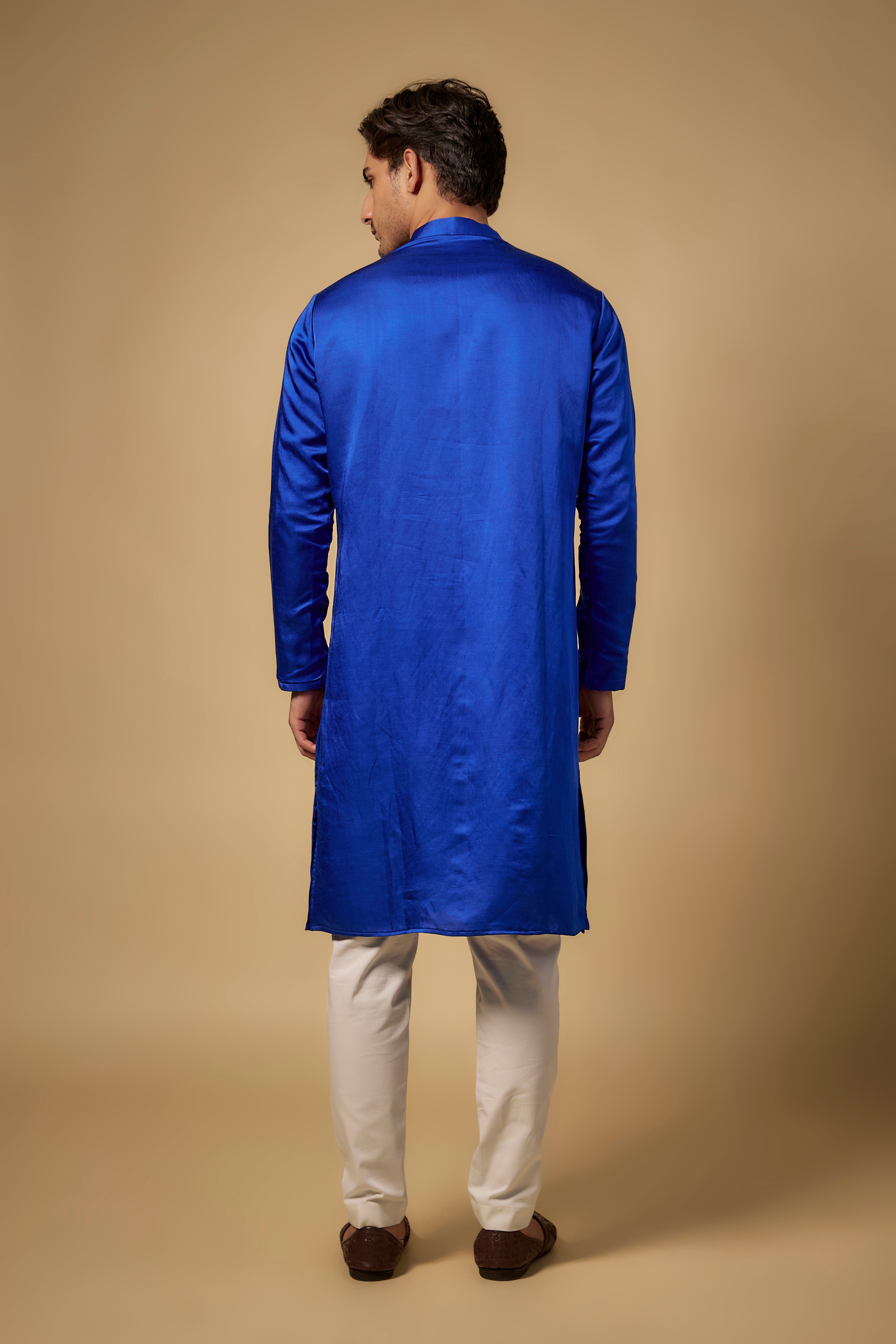 Royal Blue Linen Silk Hand Embroidered Kurta Set