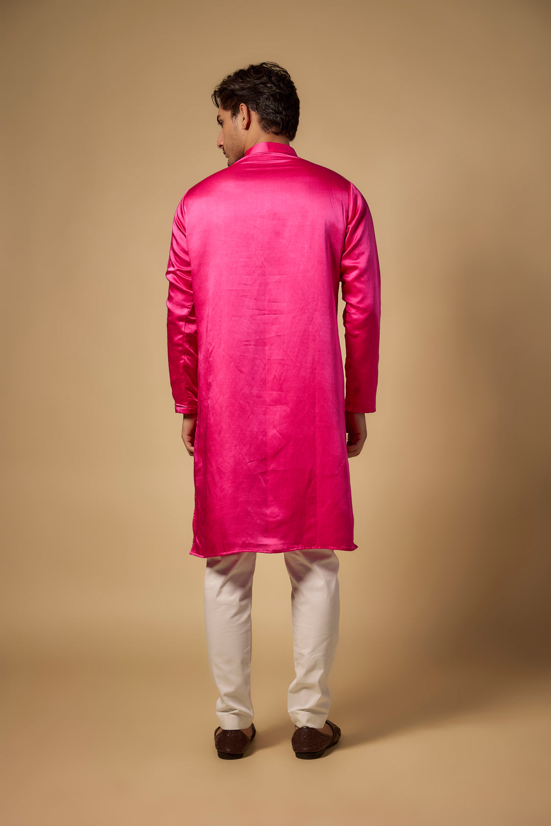 Abees Pink cotton silk hand embroidered kurta set - side view