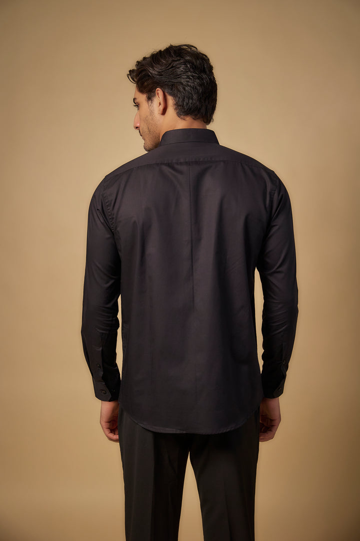 Black Pure Satin Cotton Cutdana Hand Embroidered Shirt