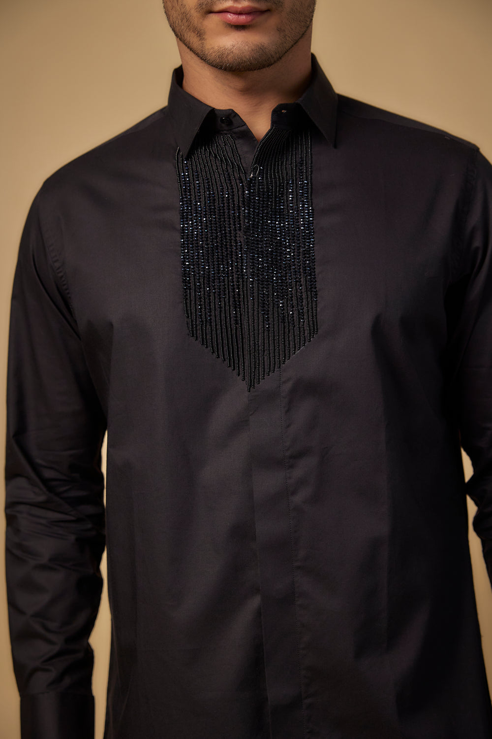 Abees Black cotton hand embroidered shirt with cutdana - back view