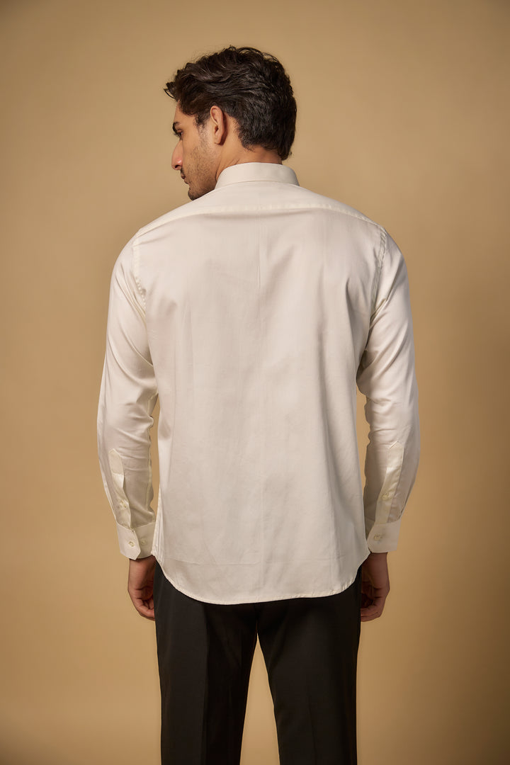 Pearl Ivory Pure Satin Cotton Pearl Hand Work Shirt
