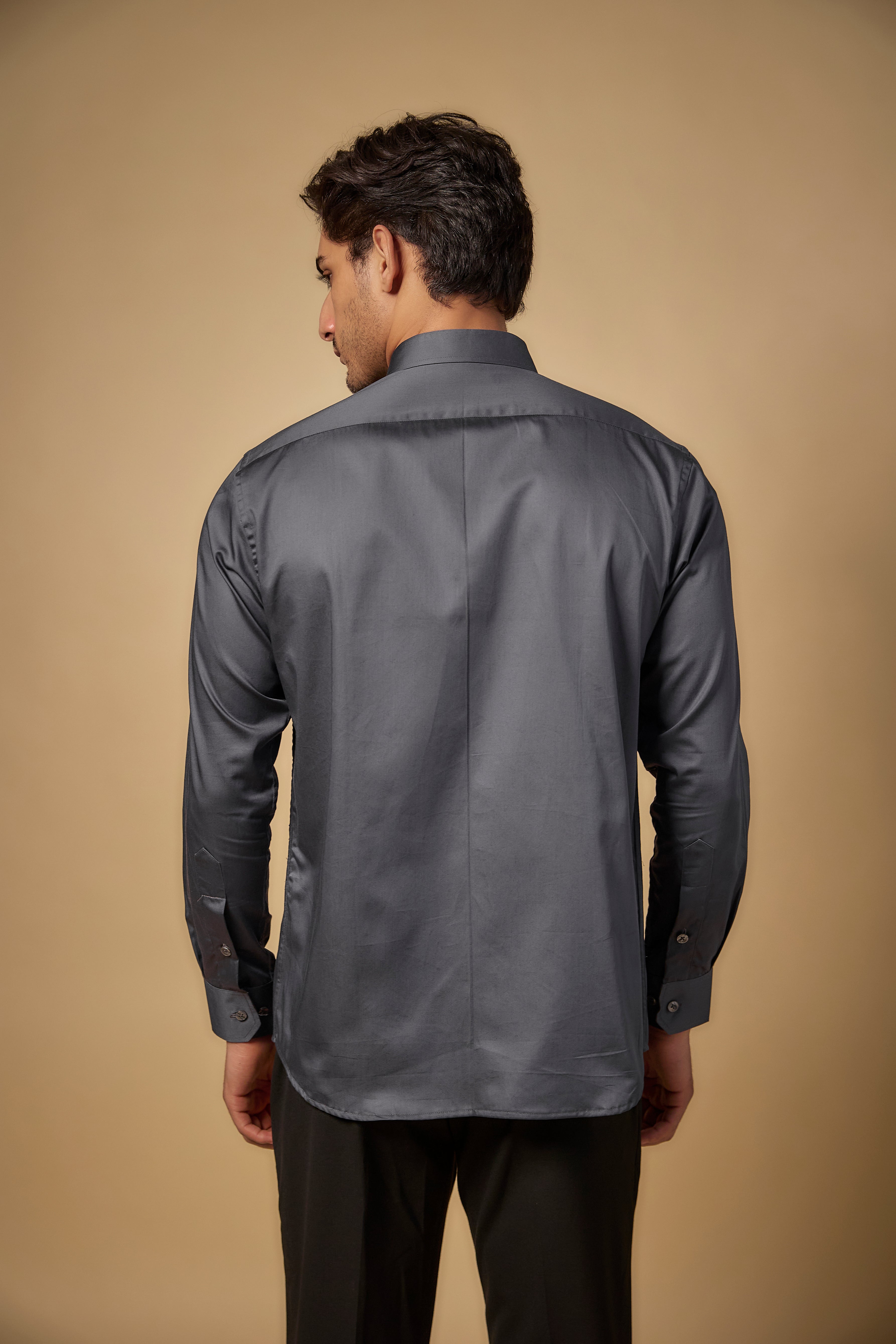 Grey Pure Satin Cotton Cutdana Hand Embroidered Shirt