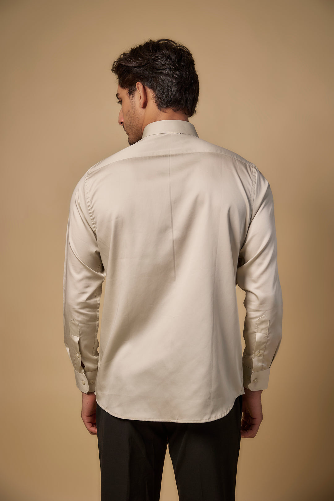 Gold Pure Satin Cotton Pearl Hand Work Shirt
