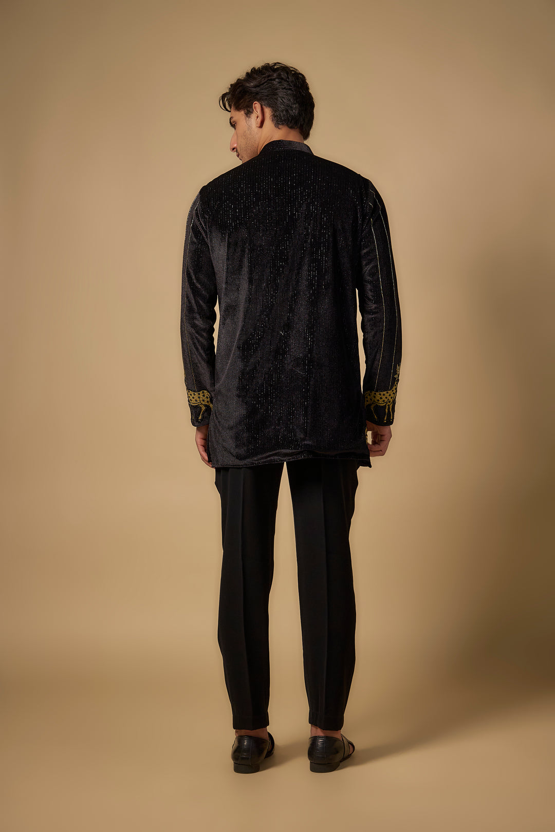 Abees Black velvet zardosi embroidered kurta set - side view