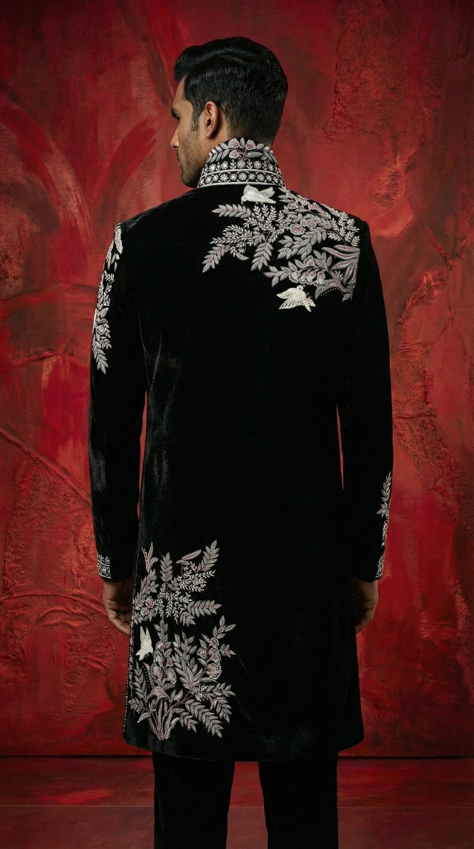Midnight Noir Hand-Embroidered Sherwani Set