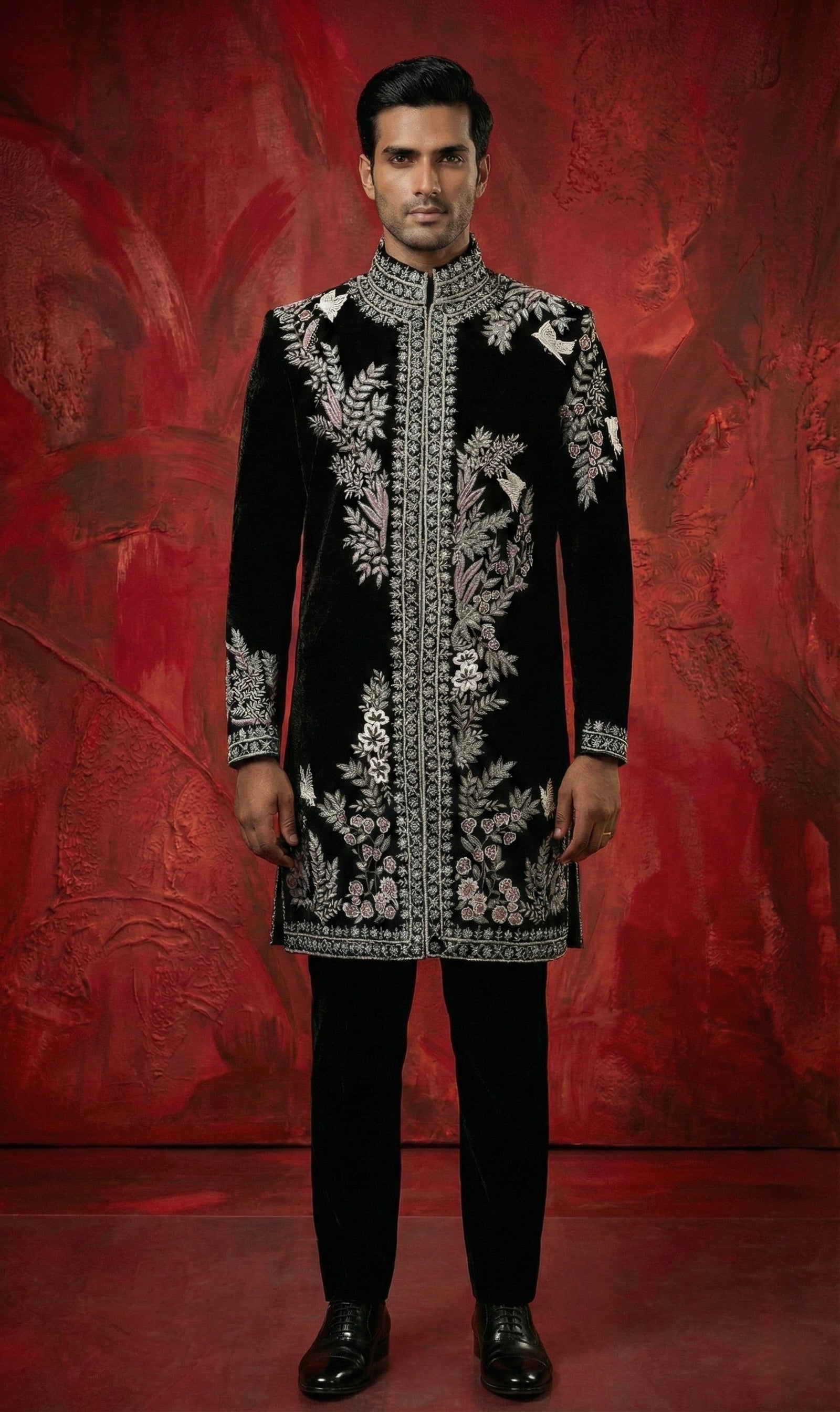 Midnight Noir Hand-Embroidered Sherwani Set