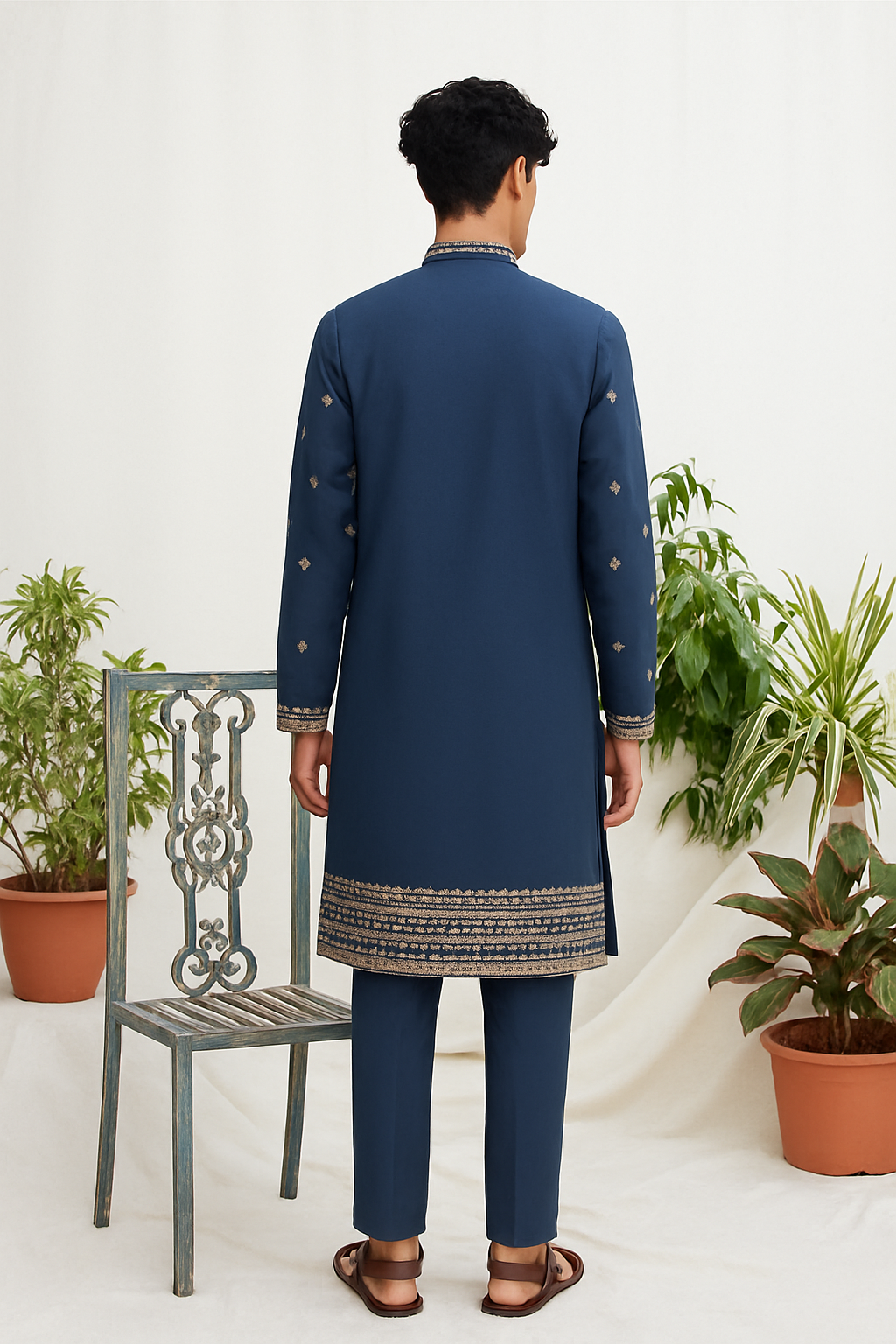 Premium Blue Embroidered Kurta for Men – Festive & Wedding Wear